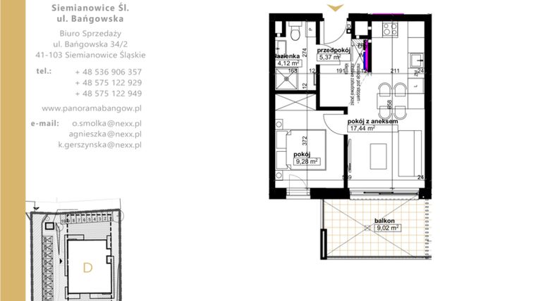 Rzut - Mieszkanie na sprzedaż 2 pokoje o powierzchni 36,21 m² - numer E.1.6 w Panorama Bańgów Etap II