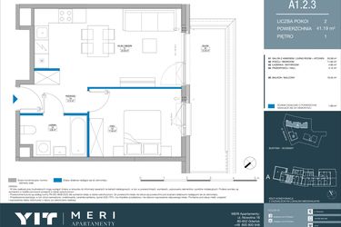Rzut - Mieszkanie na sprzedaż 2 pokoje o powierzchni 41,18 m² - numer A.1.2.3 w Meri Apartamenty