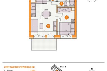 Rzut - Mieszkanie na sprzedaż 2 pokoje o powierzchni 27,56 m² - numer BI/A6 w Osiedle Bocianie Gniazdo 2