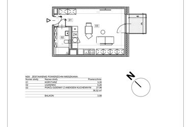 Rzut - Mieszkanie na sprzedaż 1 pokój o powierzchni 36,52 m² - numer J.M20 w Osiedle Glivia Zachodnia