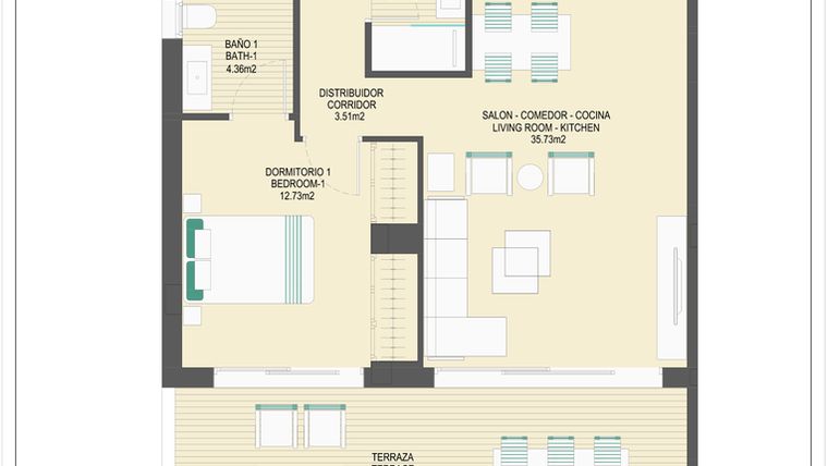 Rzut - Mieszkanie na sprzedaż 3 pokoje o powierzchni 90,78 m² - numer B63A w Arrecife by UrbinCasa