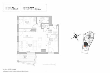 Rzut - Mieszkanie na sprzedaż 3 pokoje o powierzchni 73,05 m² - numer B1.8.4 w Alvarium 2.0