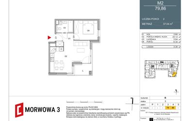 Rzut - Mieszkanie na sprzedaż 2 pokoje o powierzchni 37,04 m² - numer 79 w Morwowa 3