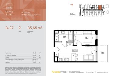 Rzut - Mieszkanie na sprzedaż 2 pokoje o powierzchni 35,65 m² - numer M27_NF.d w Nowe Flisy II