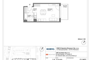 Rzut - Mieszkanie na sprzedaż 1 pokój o powierzchni 30,06 m² - numer E.5M22 w Nowa Wałowa bud. E
