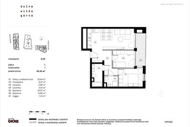 Rzut - Mieszkanie na sprzedaż 3 pokoje o powierzchni 61,4 m² - numer A.53 w Dolna Górna Wilda