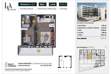 Rzut - Mieszkanie na sprzedaż 2 pokoje o powierzchni 54,35 m² - numer M2.4 w La Vie Art