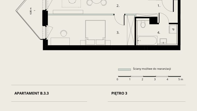 Rzut - Mieszkanie na sprzedaż 2 pokoje o powierzchni 49,33 m² - numer B/3/3 w Ogrodowa 12