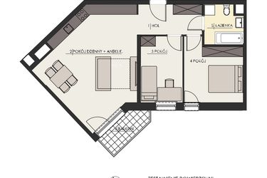 Rzut - Mieszkanie na sprzedaż 3 pokoje o powierzchni 64,98 m² - numer 88 w Osiedle Platinum III