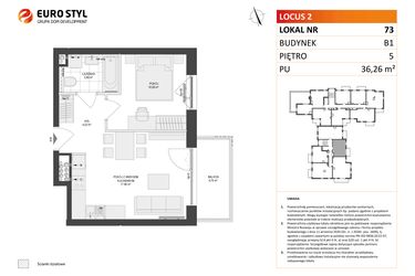 Rzut - Mieszkanie na sprzedaż 2 pokoje o powierzchni 36,26 m² - numer 73 w Locus 2
