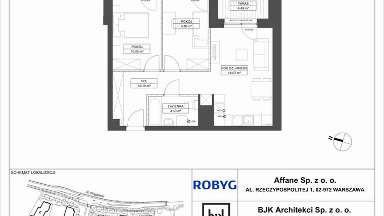 Rzut - Mieszkanie na sprzedaż 3 pokoje o powierzchni 53 m² - numer A.1M16 w WENDY