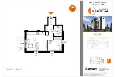 Rzut - Mieszkanie na sprzedaż 2 pokoje o powierzchni 41,9 m² - numer 13 w Osiedle Słoneczna etap 2