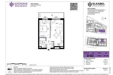 Rzut - Mieszkanie na sprzedaż 2 pokoje o powierzchni 44,19 m² - numer D-02 w Szerokie Residence