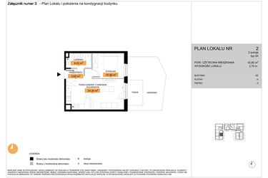 Rzut - Mieszkanie na sprzedaż 2 pokoje o powierzchni 43,85 m² - numer 2 w Zenit V