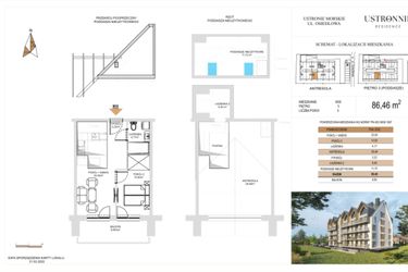 Rzut - Mieszkanie na sprzedaż 3 pokoje o powierzchni 86,46 m² - numer M34 w Ustronnie Residence