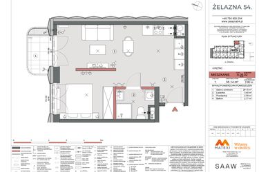 Rzut - Mieszkanie na sprzedaż 1 pokój o powierzchni 35,14 m² - numer A.06.02 w Żelazna 54