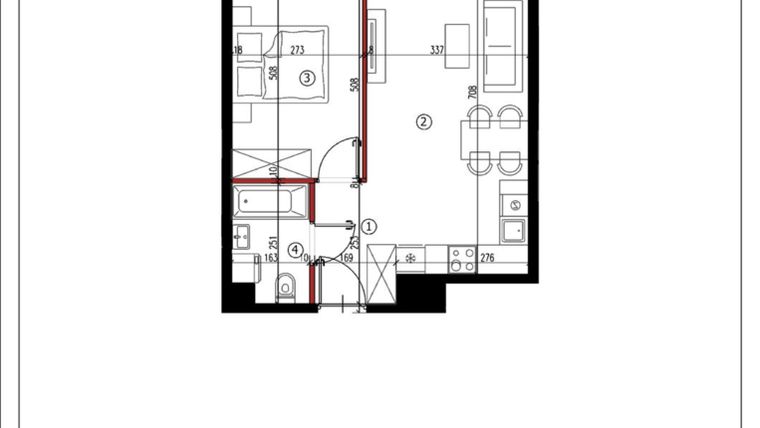 Rzut - Mieszkanie na sprzedaż 2 pokoje o powierzchni 44,32 m² - numer 32 w Andersa 3