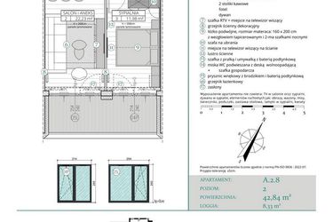 Rzut - Mieszkanie na sprzedaż 2 pokoje o powierzchni 42,84 m² - numer A.2.8 w Remedium