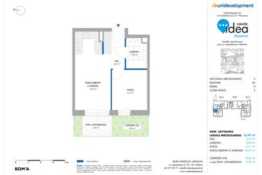 Rzut - Mieszkanie na sprzedaż 2 pokoje o powierzchni 33,99 m² - numer 6A/3 w Osiedle Idea Aquarius