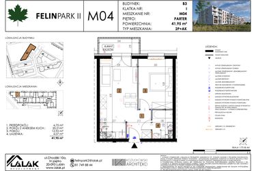 Rzut - Mieszkanie na sprzedaż 2 pokoje o powierzchni 41,95 m² - numer M04 w Felin Park II etap 2