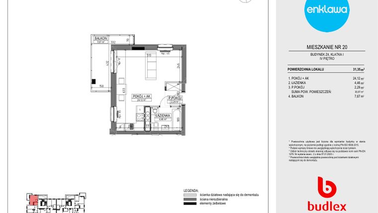 Rzut - Mieszkanie na sprzedaż 1 pokój o powierzchni 32,04 m² - numer Z4.20 w Enklawa Apartamenty Z4 i Z5