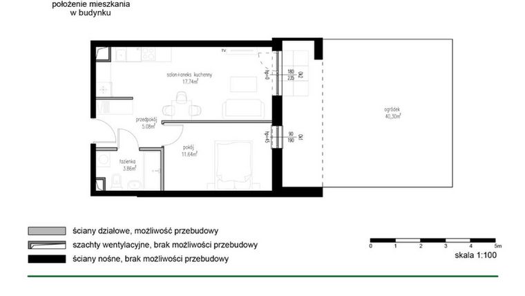 Rzut - Mieszkanie na sprzedaż 2 pokoje o powierzchni 38,32 m² - numer M2 w Wędrowna