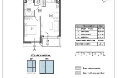 Rzut - Mieszkanie na sprzedaż 2 pokoje o powierzchni 42 m² - numer B.2.2 w GreenLine