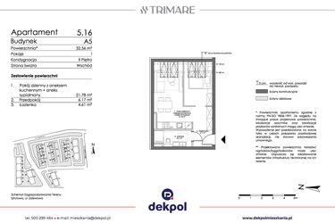 Rzut - Mieszkanie na sprzedaż 1 pokój o powierzchni 32,56 m² - numer 5.16 w Trimare