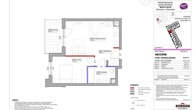 Rzut - Mieszkanie na sprzedaż 2 pokoje o powierzchni 40,53 m² - numer 15_C058 w Miasto Moje 8