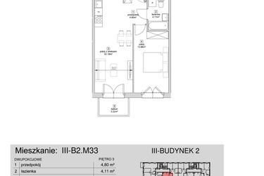 Rzut - Mieszkanie na sprzedaż 2 pokoje o powierzchni 45,07 m² - numer III-B2.M33 w Strefa Cegielnia 3