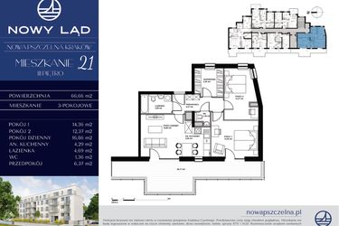 Rzut - Mieszkanie na sprzedaż 4 pokoje o powierzchni 66,66 m² - numer 21 w Nowa Pszczelna