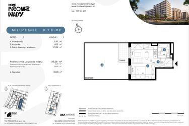 Rzut - Mieszkanie na sprzedaż 1 pokój o powierzchni 29,56 m² - numer B.1.0.M2 w Nowe Promenady etap II