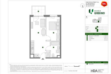 Rzut - Mieszkanie na sprzedaż 2 pokoje o powierzchni 40,41 m² - numer B8 w Osiedle Urbino etap 4.1
