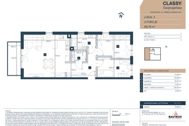 Rzut - Mieszkanie na sprzedaż 3 pokoje o powierzchni 69,78 m² - numer 5 w Classy Świętojańska