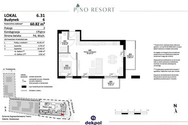 Rzut - Mieszkanie na sprzedaż 2 pokoje o powierzchni 60,82 m² - numer 6.31 w Pino Resort
