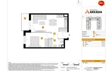 Rzut - Mieszkanie na sprzedaż 2 pokoje o powierzchni 41,09 m² - numer B1.28 w Osiedle Arkadia etap 2