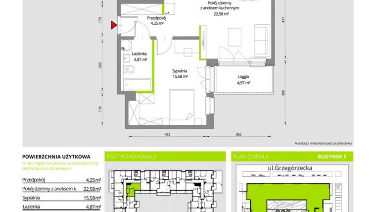 Rzut - Mieszkanie na sprzedaż 2 pokoje o powierzchni 47,28 m² - numer F/040 w Grzegórzecka 77