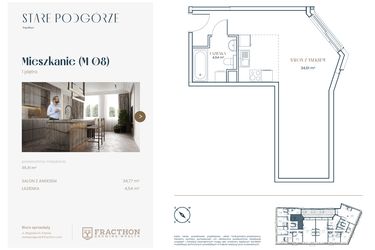 Rzut - Mieszkanie na sprzedaż 1 pokój o powierzchni 39,21 m² - numer M.8 w Stare Podgórze