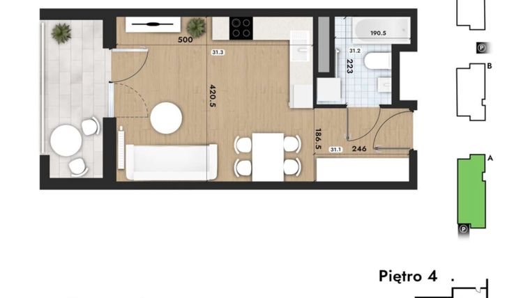 Rzut - Mieszkanie na sprzedaż 1 pokój o powierzchni 29,39 m² - numer 31 w Słomczyńskiego Widoki