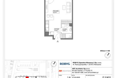 Rzut - Mieszkanie na sprzedaż 1 pokój o powierzchni 31,3 m² - numer E.5M15 w Nowa Wałowa bud. E