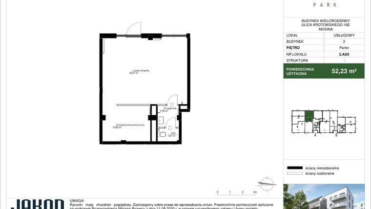 Rzut - Lokal użytkowy na sprzedaż 1 pokój o powierzchni 52,23 m² - numer 2.AU5 w Mosina Park