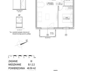 Rzut - Mieszkanie na sprzedaż 2 pokoje o powierzchni 48,59 m² - numer B.1.2.2 w Atut III