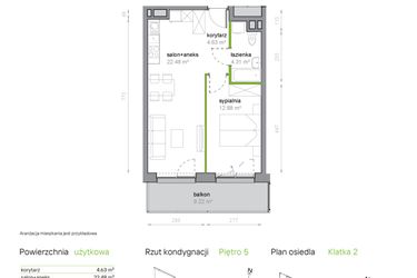Rzut - Mieszkanie na sprzedaż 2 pokoje o powierzchni 44,3 m² - numer K2/5/24 w Piękna Vita