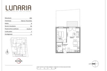 Rzut - Mieszkanie na sprzedaż 2 pokoje o powierzchni 41,03 m² - numer B04 w Lunaria