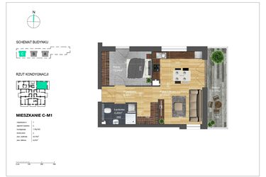 Rzut - Mieszkanie na sprzedaż 2 pokoje o powierzchni 43,75 m² - numer C-M1 w Bunscha Park 4.0