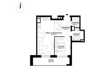 Rzut - Mieszkanie na sprzedaż 2 pokoje o powierzchni 50,73 m² - numer A13 w FUTURO