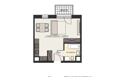Rzut - Mieszkanie na sprzedaż 1 pokój o powierzchni 34,04 m² - numer 25 w Osiedle Platinum III