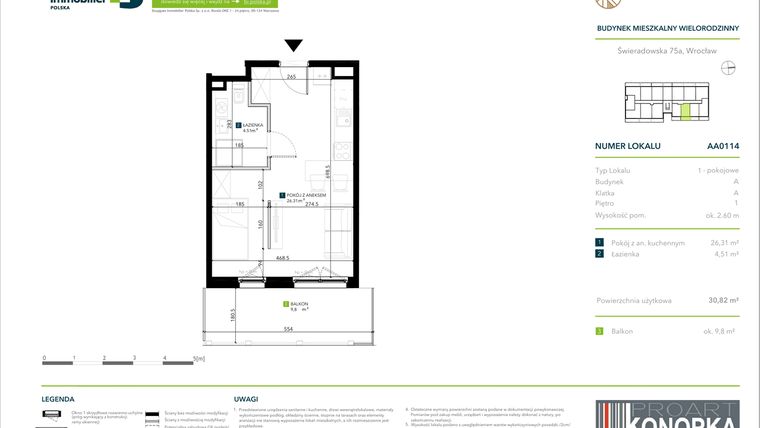 Rzut - Mieszkanie na sprzedaż 1 pokój o powierzchni 30,82 m² - numer AA0114 w Vivre
