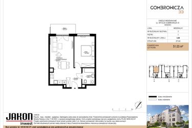 Rzut - Mieszkanie na sprzedaż 2 pokoje o powierzchni 51,03 m² - numer 3.A8 w Gombrowicza 33 - etap II