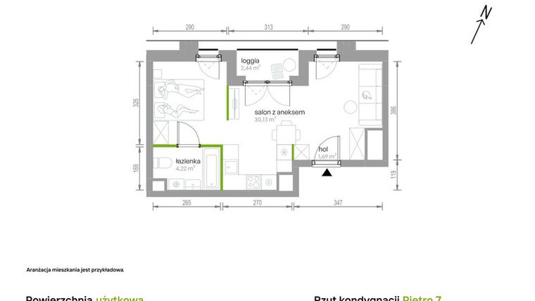 Rzut - Mieszkanie na sprzedaż 1 pokój o powierzchni 36,04 m² - numer 7/A/09 w Kijowska Vita